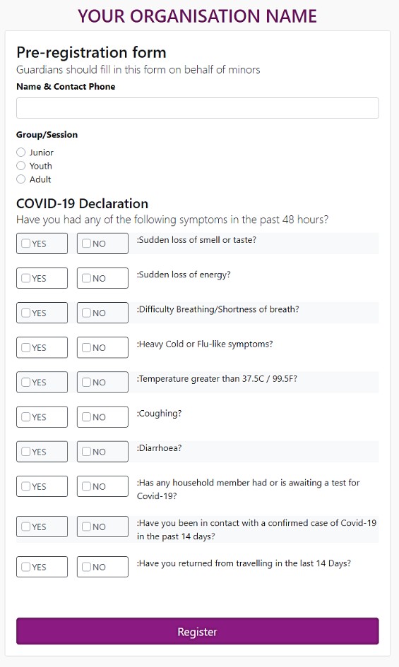 COVID19 registration form