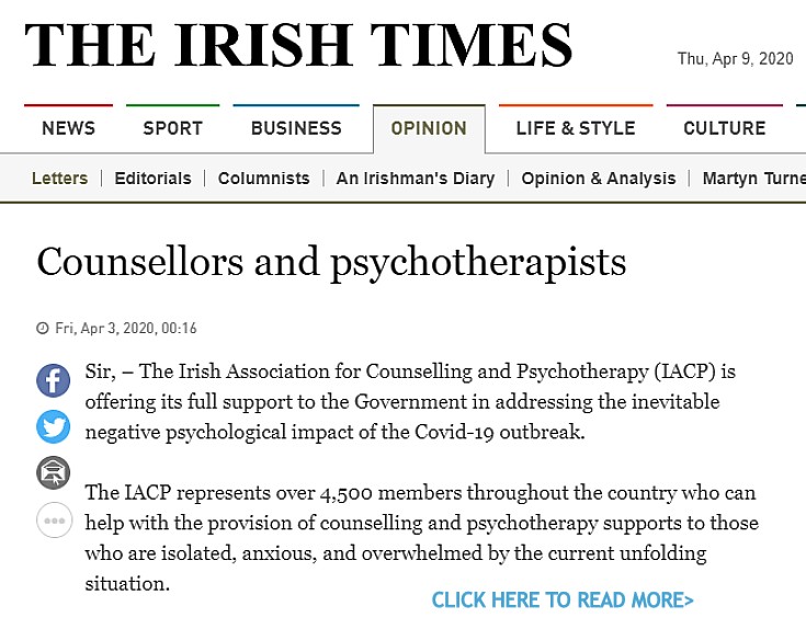 IACP Letter Irish Times April 2020